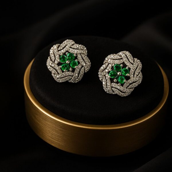 Emerald Bloom AD Tops – Green Floral Stone Studs
