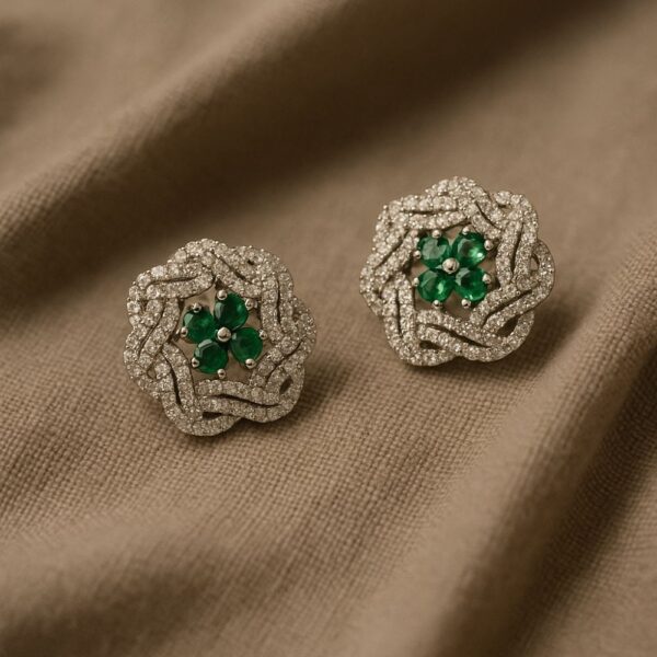 Emerald Bloom AD Tops – Green Floral Stone Studs - Image 2