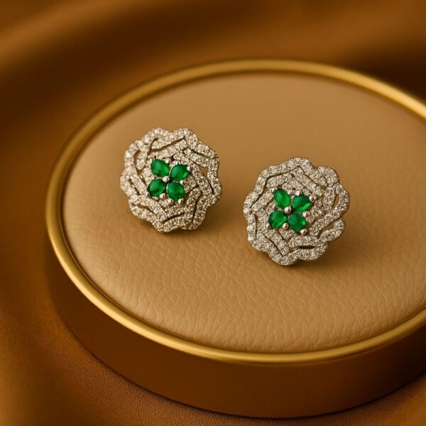 Emerald Bloom AD Tops – Green Floral Stone Studs - Image 3