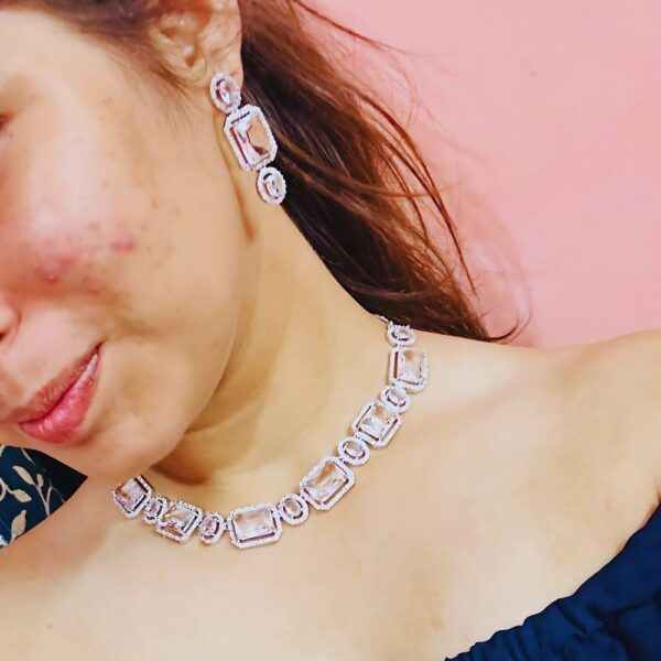 Royal Ice Glam Set – Rectangle Cut White AD Stones - Image 3