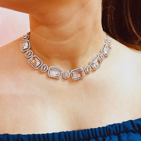Royal Ice Glam Set – Rectangle Cut White AD Stones - Image 2