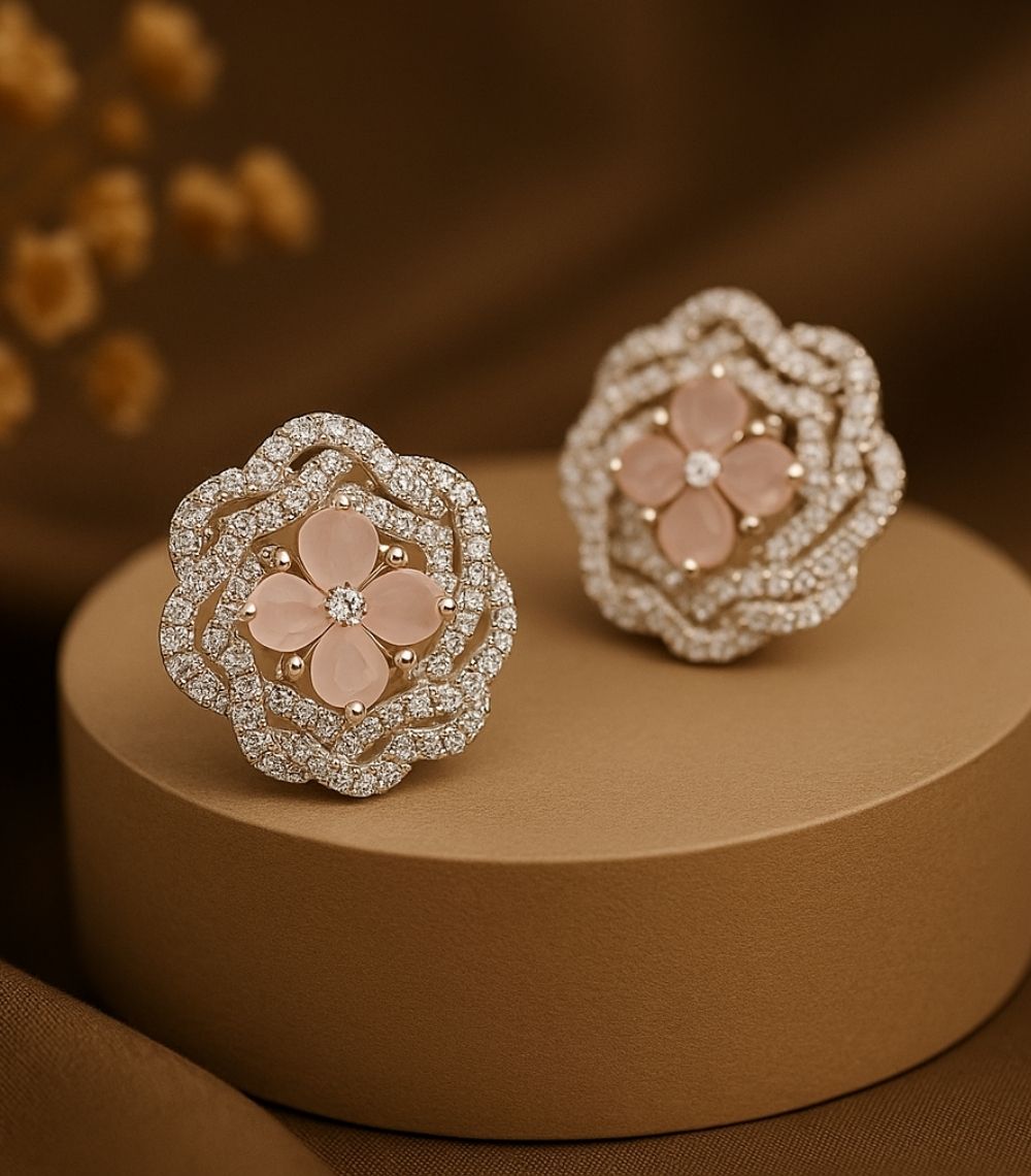 Rosé Bloom AD Stud Tops - pink rose color