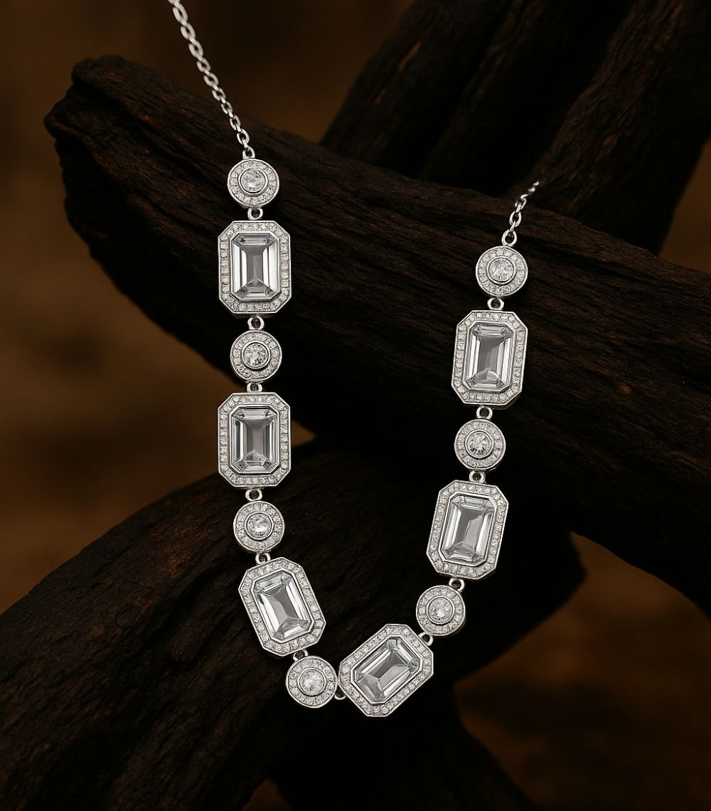 Royal Ice Glam Set – Rectangle Cut White AD Stones