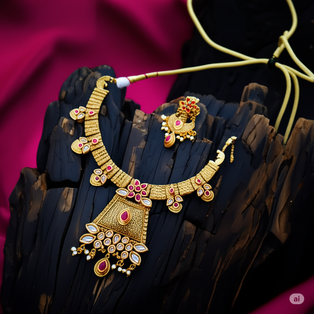 Rajkumari Rivaaz - Antique Gold Temple Set